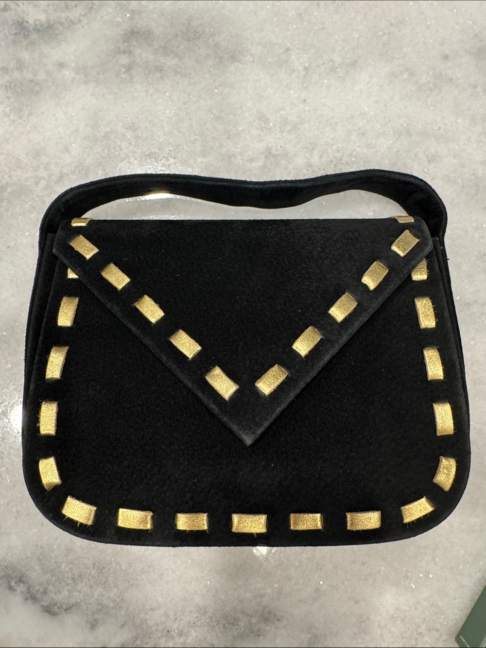 Givenchy Black Suede Hand Bag with Gold Trim EUC